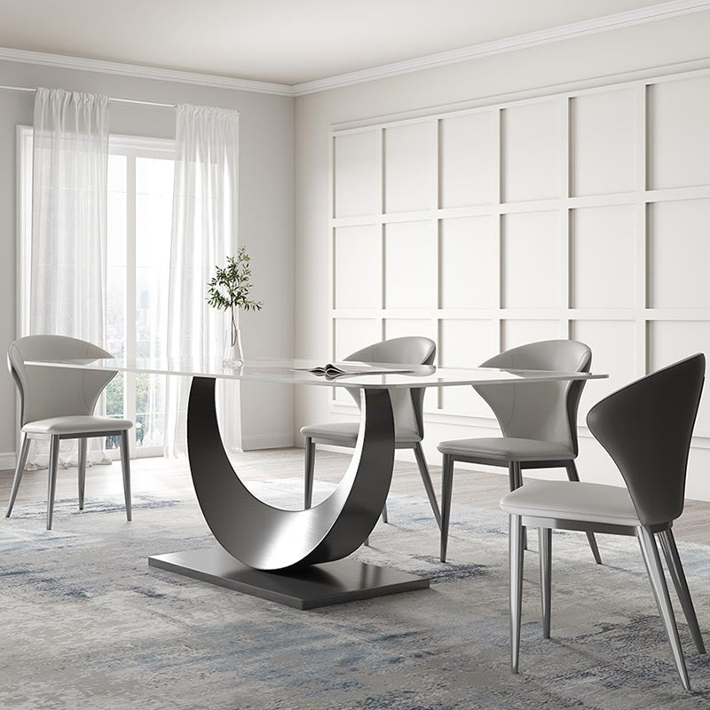 Stone Top Dining Table Contemporary Rectangle Dining Table with Pedestal Base