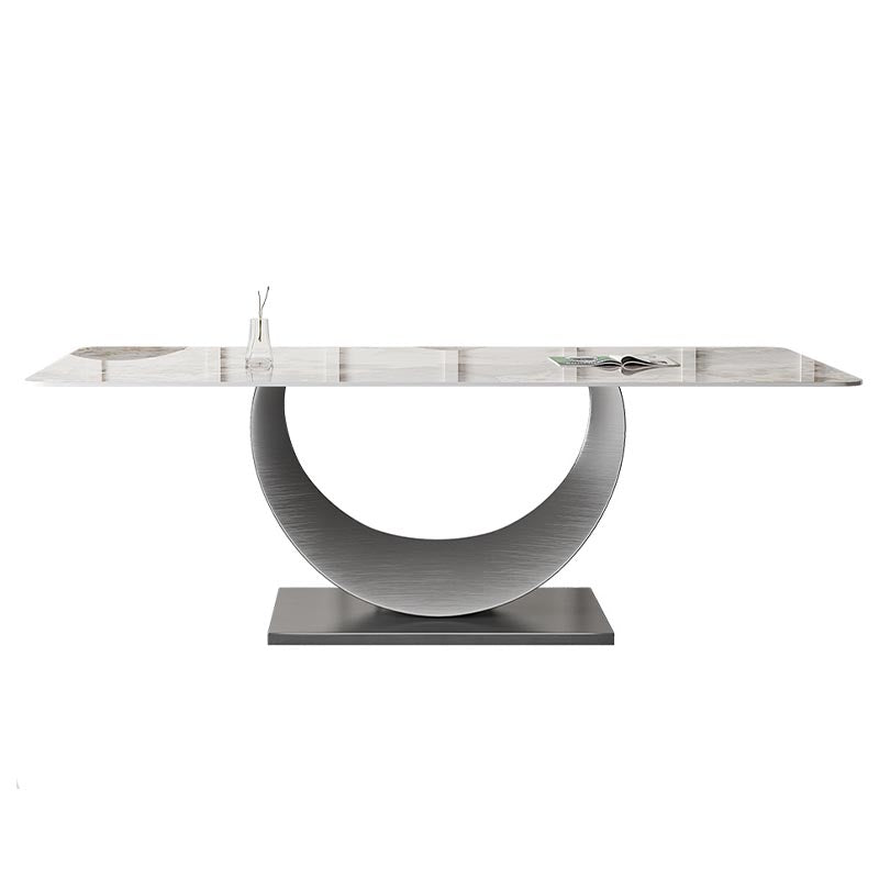 Stone Top Dining Table Contemporary Rectangle Dining Table with Pedestal Base