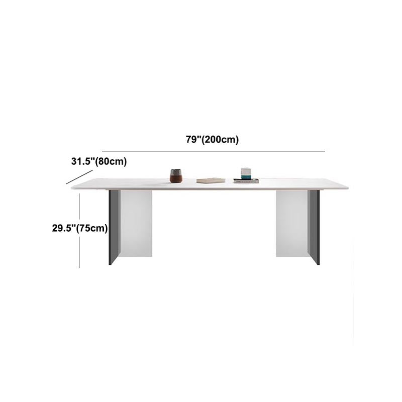 White Stone Top Dining Table Rectangle Contemporary Dining Table with Pedestal Base