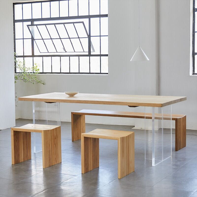 Pine Wood Top Dining Table Contemporary Dining Table with Double Pedestal Base