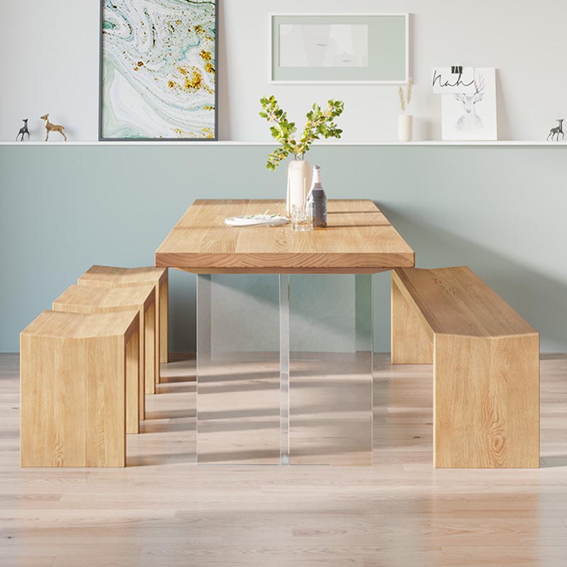 Pine Wood Top Dining Table Contemporary Dining Table with Double Pedestal Base