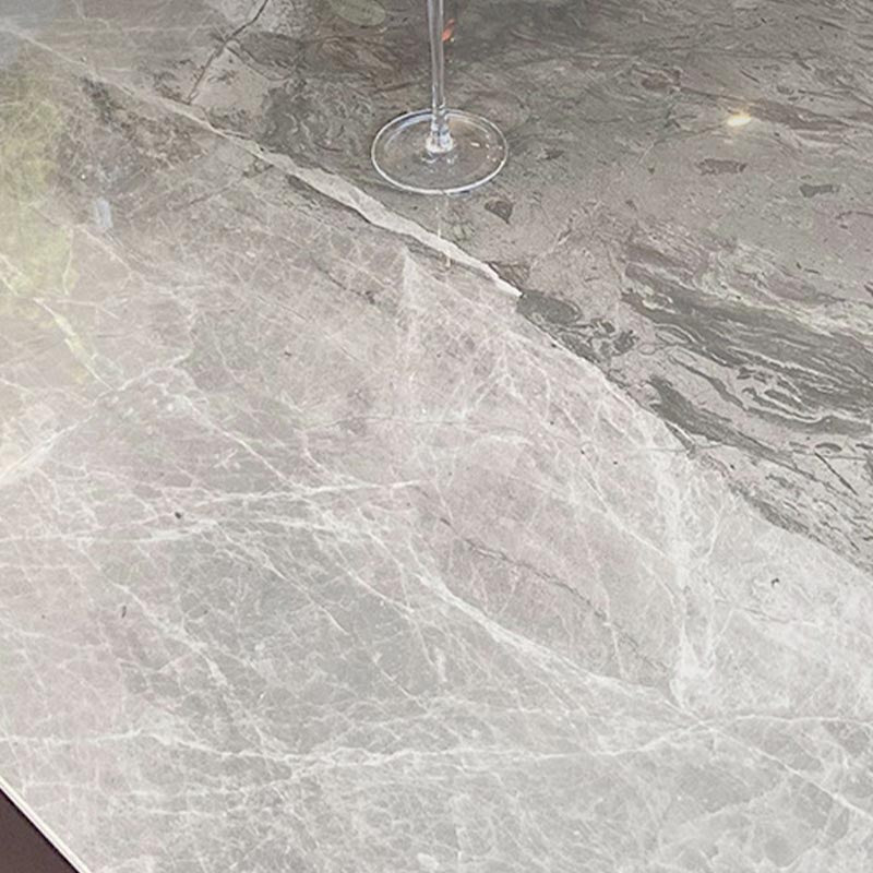 Contemporary Stone Dining Table Rectangle Dining Table with 4 Wood Legs in Black