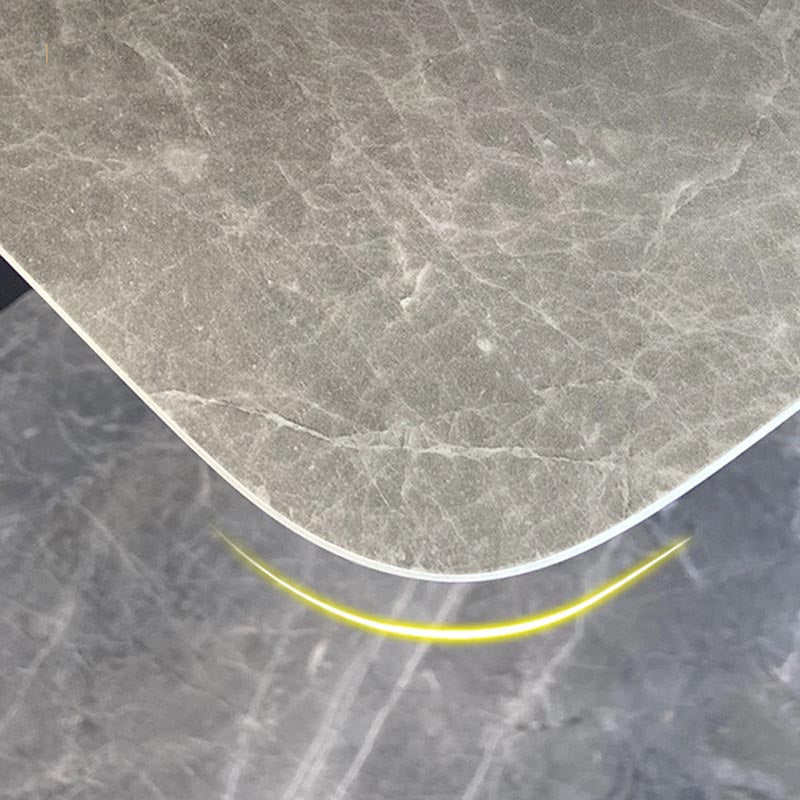 Contemporary Stone Dining Table Rectangle Dining Table with 4 Wood Legs in Black