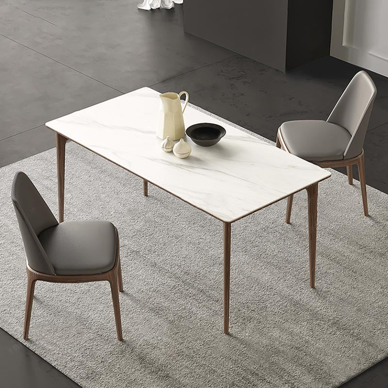 Stone Dining Table Rectangle Mid-Century Modern Table with 4 Wood Legs