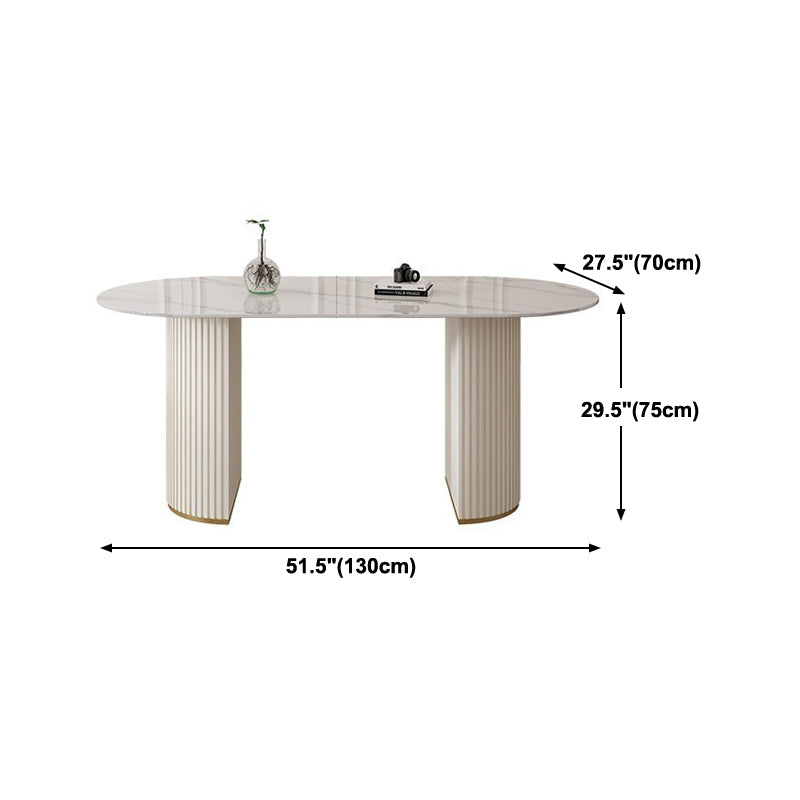Contemporary Dining Table Stone Dining Table in White with Double Pedestal