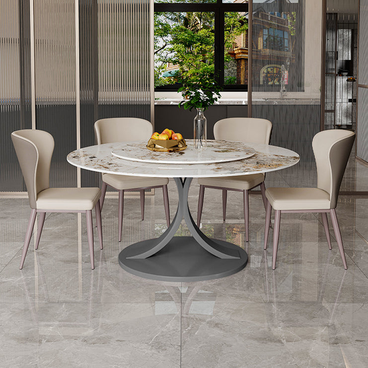 Round Sintered Stone Dining Table Modern Convertible Furniture with Pedestal Base