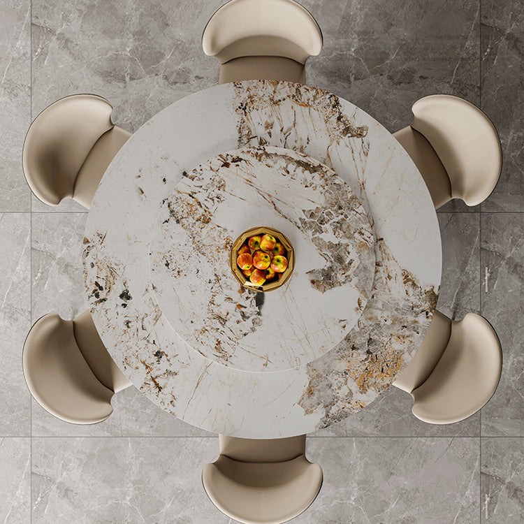 Round Sintered Stone Dining Table Modern Convertible Furniture with Pedestal Base