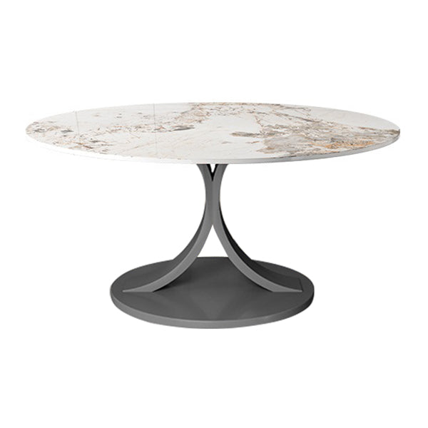 Round Sintered Stone Dining Table Modern Convertible Furniture with Pedestal Base