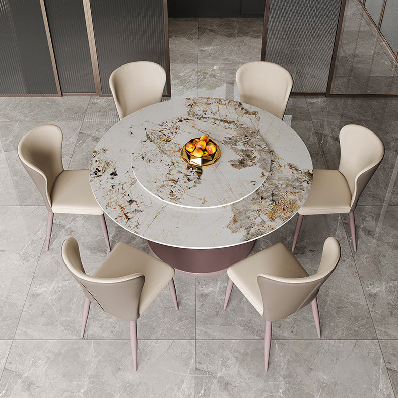 Round Sintered Stone Dining Table Modern Convertible Furniture with Pedestal Base