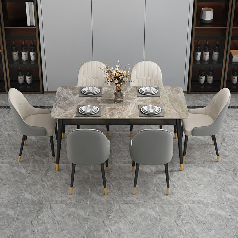 Luxury Rectangle Dining Room Table Sintered Stone Top Table with 4 Iron Legs