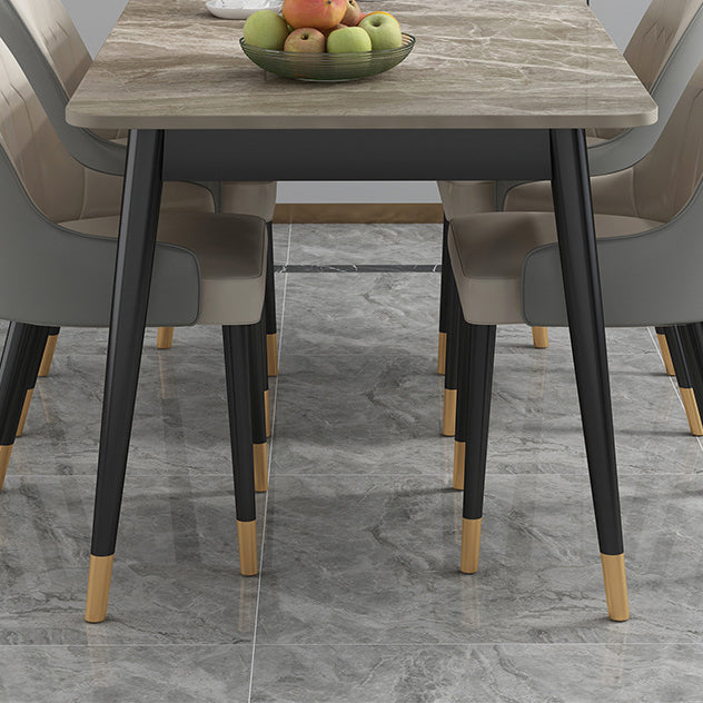 Luxury Rectangle Dining Room Table Sintered Stone Top Table with 4 Iron Legs