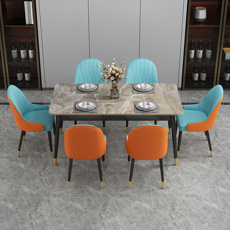 Luxury Rectangle Dining Room Table Sintered Stone Top Table with 4 Iron Legs