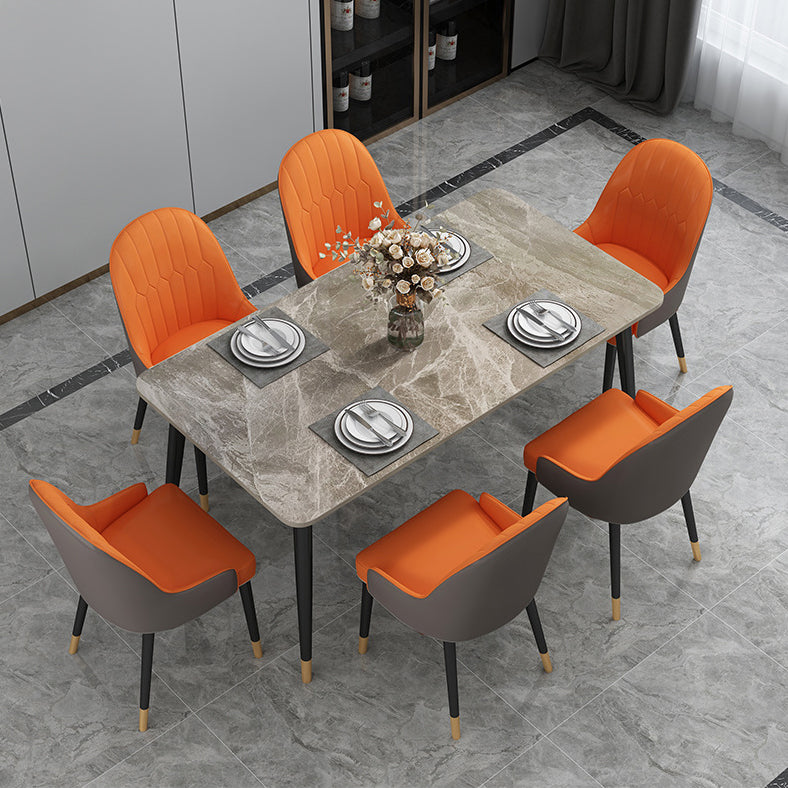 Luxury Rectangle Dining Room Table Sintered Stone Top Table with 4 Iron Legs