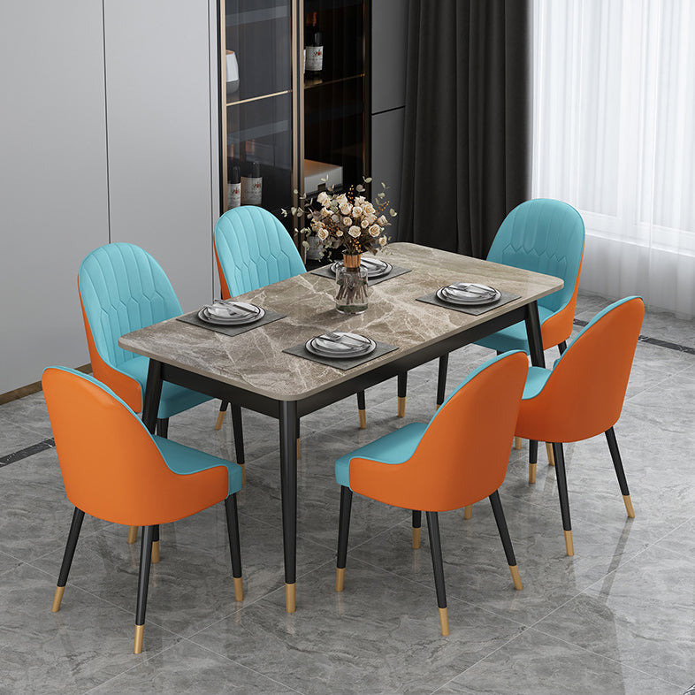 Luxury Rectangle Dining Room Table Sintered Stone Top Table with 4 Iron Legs