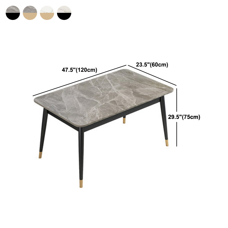 Luxury Rectangle Dining Room Table Sintered Stone Top Table with 4 Iron Legs
