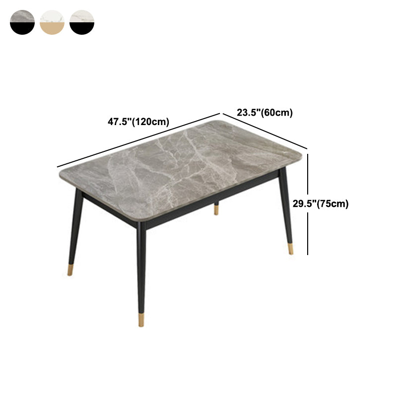 Luxury Rectangle Dining Room Table Sintered Stone Top Table with 4 Iron Legs