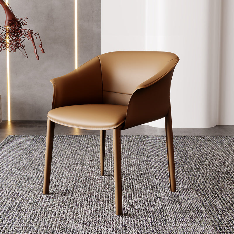 Contemporary Arm Dining Chairs Faux Leather Low Back Dining Side Chair