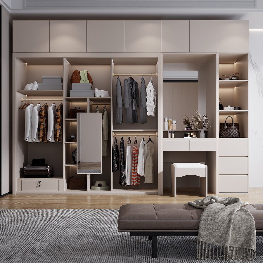 Engineered Wood Wardrobe Armoire Modern Style Wardrobe with Mirror