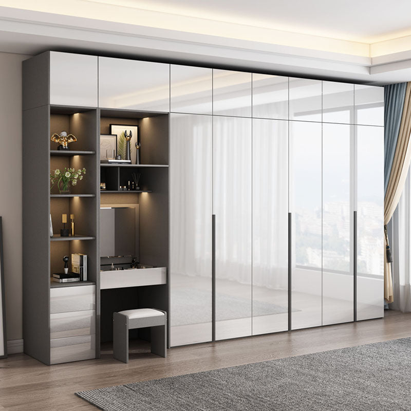 White Mirrored Finish Wardrobe Armoire Engineered Wood Wardrobe Cabinet