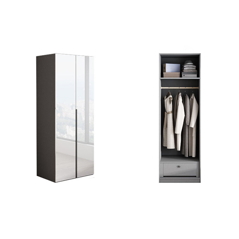 White Mirrored Finish Wardrobe Armoire Engineered Wood Wardrobe Cabinet