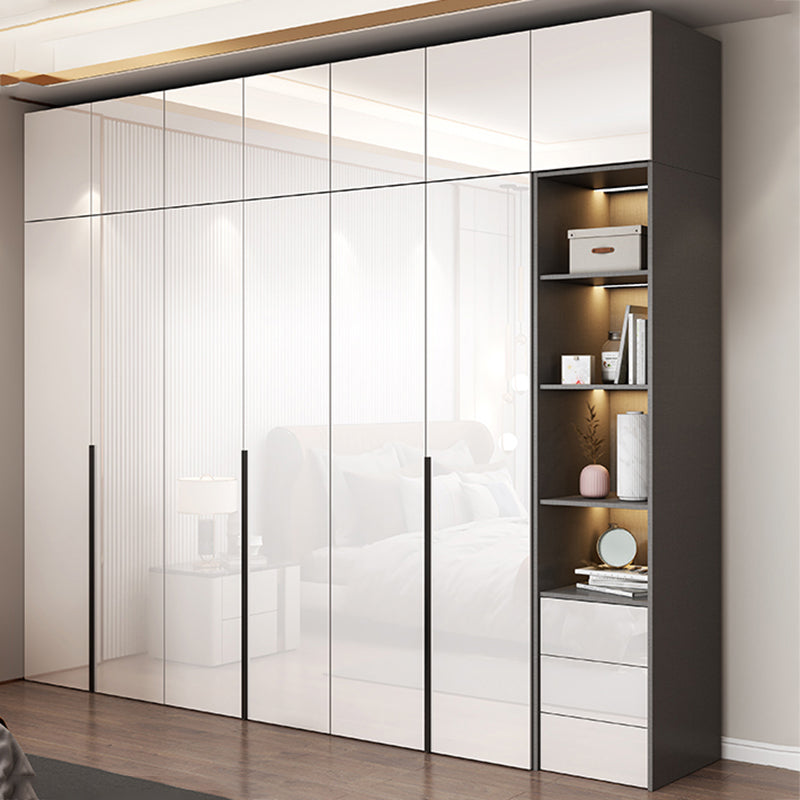 White Mirrored Finish Wardrobe Armoire Engineered Wood Wardrobe Cabinet
