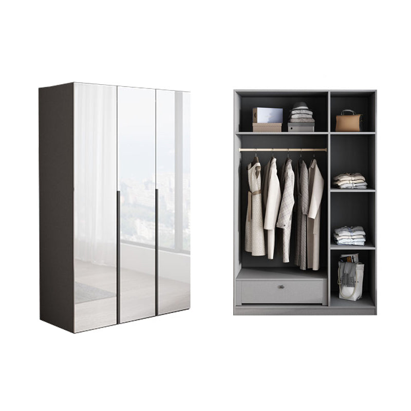White Mirrored Finish Wardrobe Armoire Engineered Wood Wardrobe Cabinet