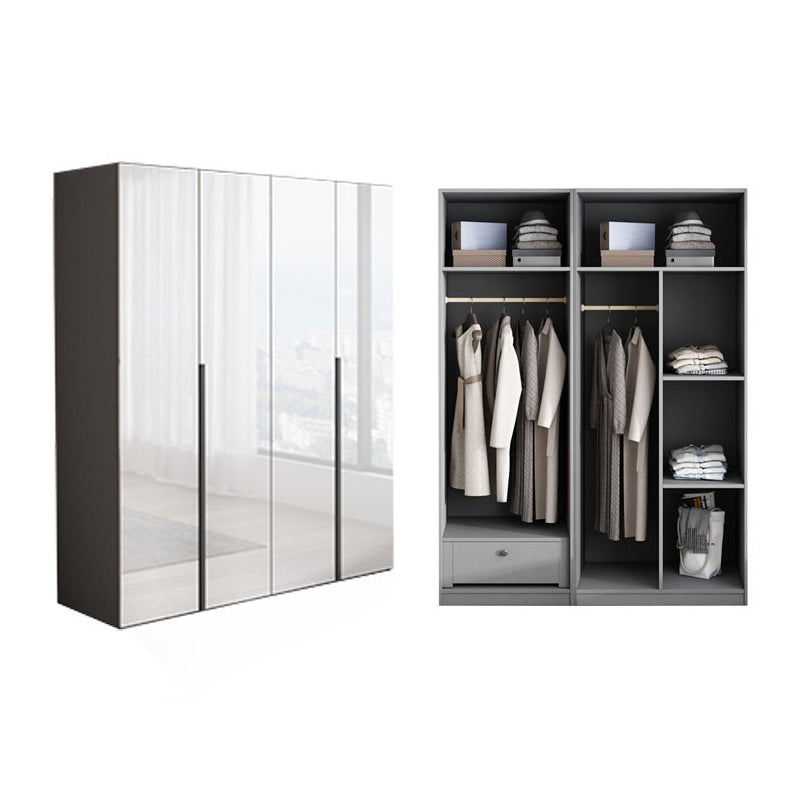 White Mirrored Finish Wardrobe Armoire Engineered Wood Wardrobe Cabinet