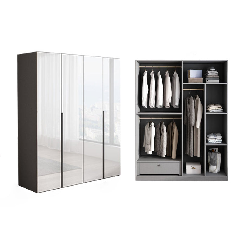 White Mirrored Finish Wardrobe Armoire Engineered Wood Wardrobe Cabinet