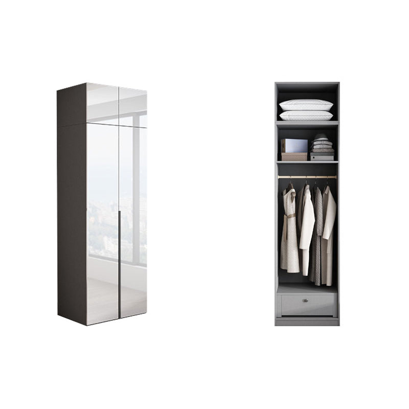 White Mirrored Finish Wardrobe Armoire Engineered Wood Wardrobe Cabinet
