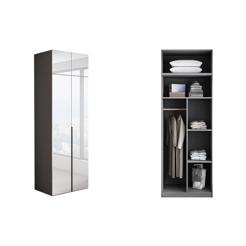 White Mirrored Finish Wardrobe Armoire Engineered Wood Wardrobe Cabinet