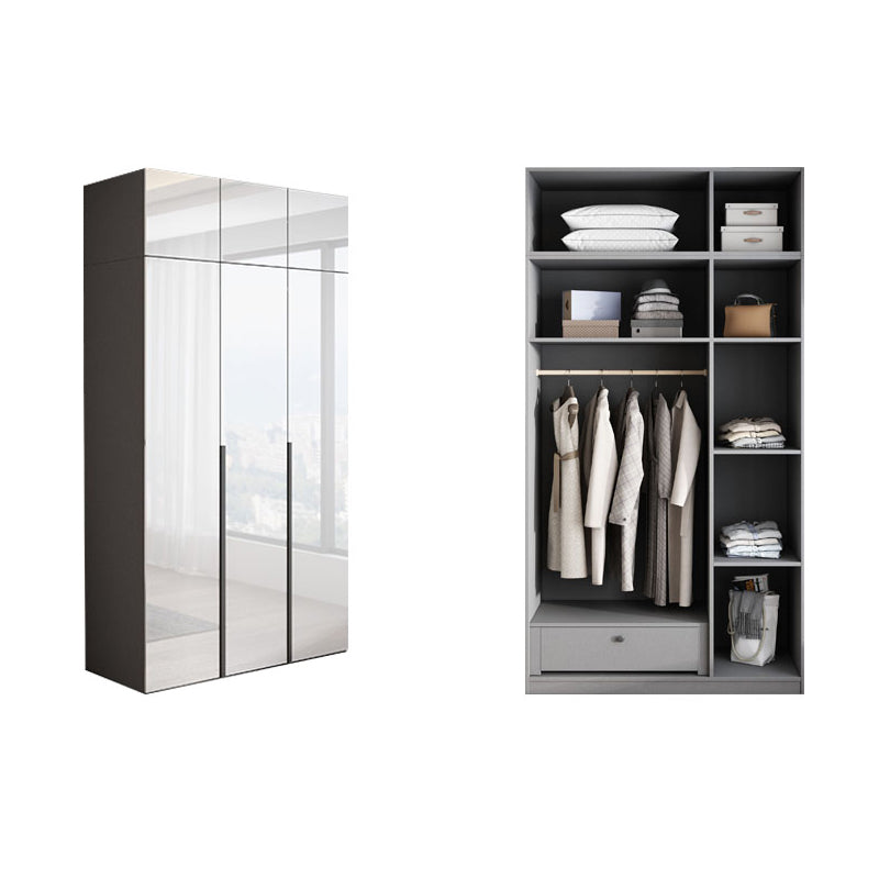 White Mirrored Finish Wardrobe Armoire Engineered Wood Wardrobe Cabinet