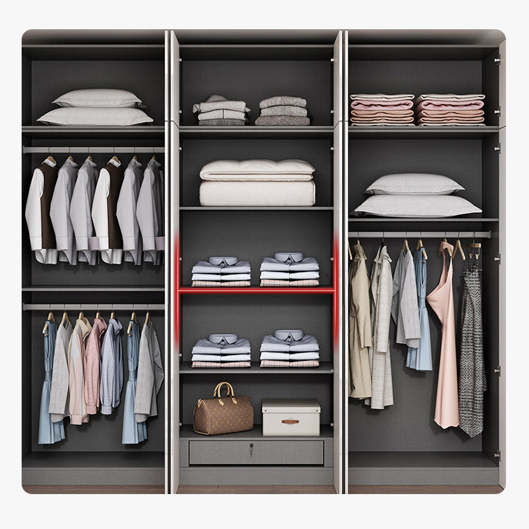 White Mirrored Finish Wardrobe Armoire Engineered Wood Wardrobe Cabinet