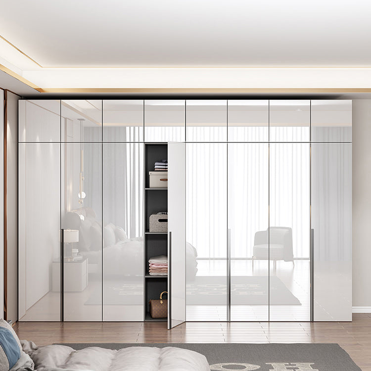 White Mirrored Finish Wardrobe Armoire Engineered Wood Wardrobe Cabinet