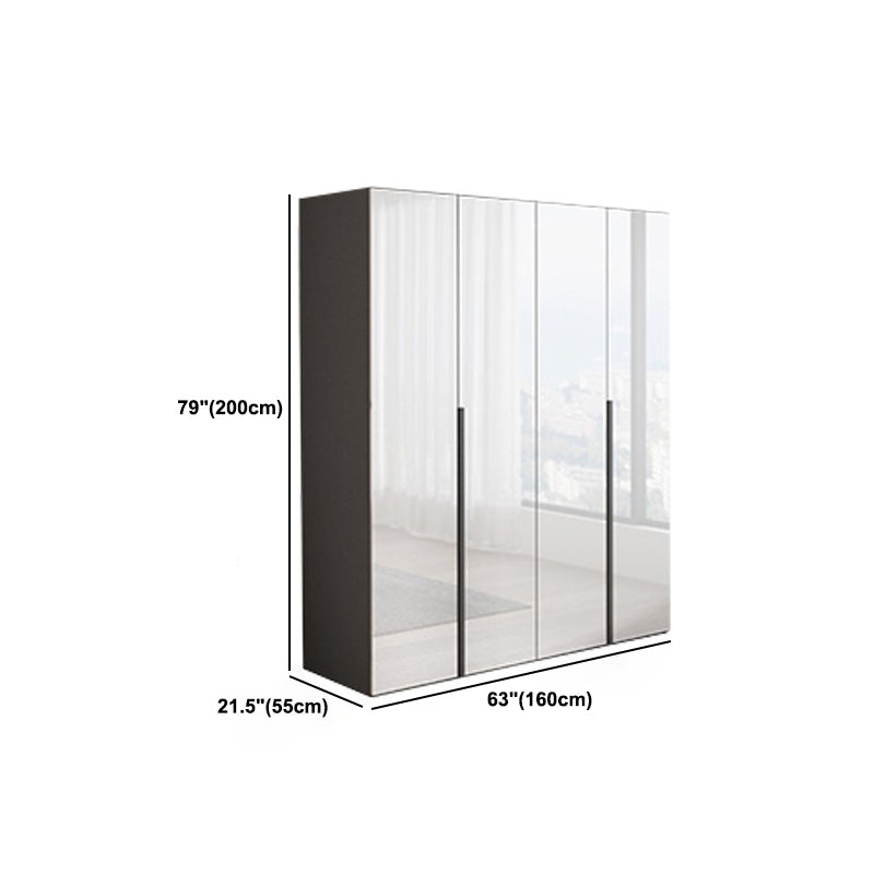 White Mirrored Finish Wardrobe Armoire Engineered Wood Wardrobe Cabinet