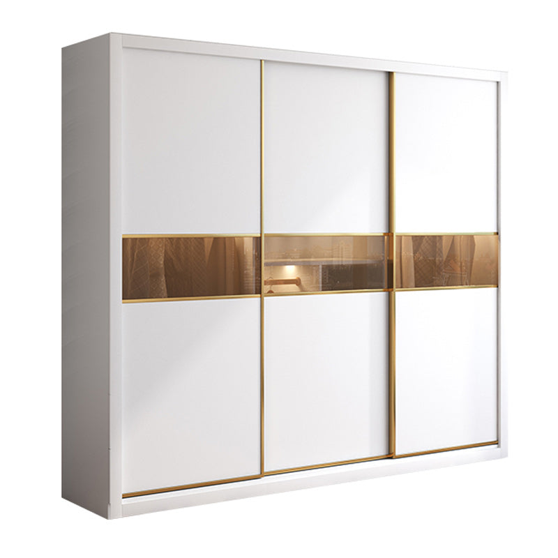 White Engineered Wood Wardrobe Armoire Modern Sliding Door Wardrobe