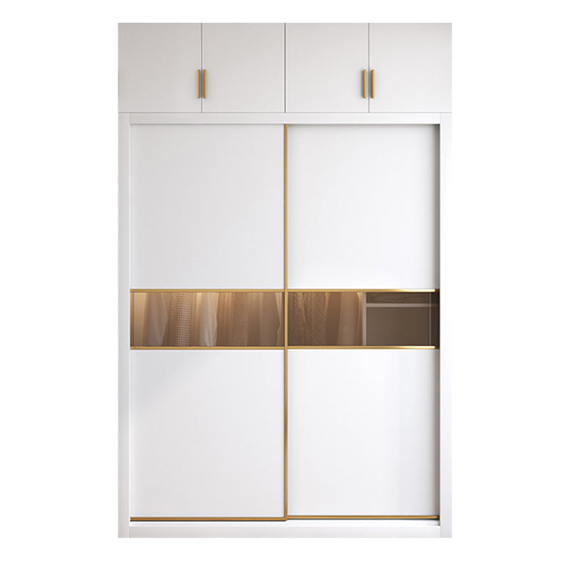 White Engineered Wood Wardrobe Armoire Modern Sliding Door Wardrobe
