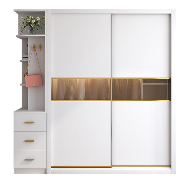 White Engineered Wood Wardrobe Armoire Modern Sliding Door Wardrobe
