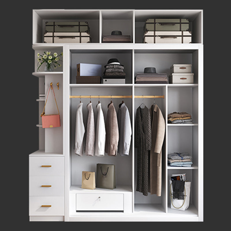 White Engineered Wood Wardrobe Armoire Modern Sliding Door Wardrobe