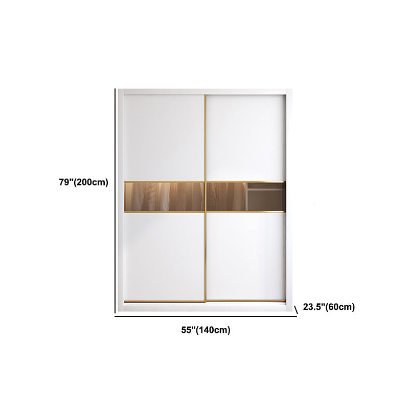 White Engineered Wood Wardrobe Armoire Modern Sliding Door Wardrobe