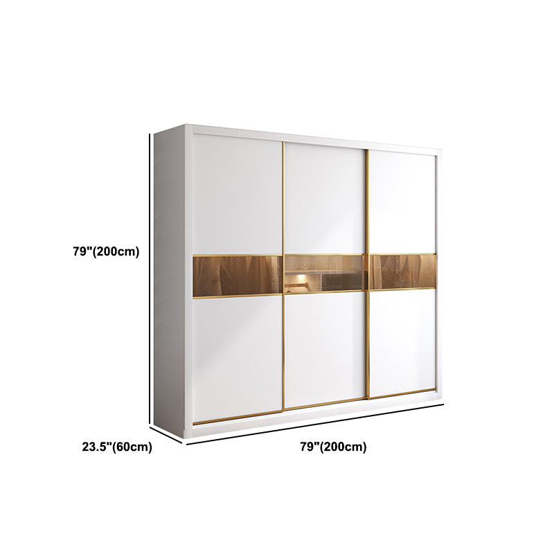 White Engineered Wood Wardrobe Armoire Modern Sliding Door Wardrobe