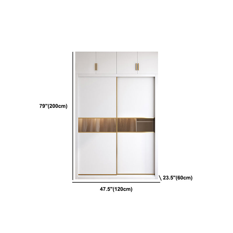 White Engineered Wood Wardrobe Armoire Modern Sliding Door Wardrobe