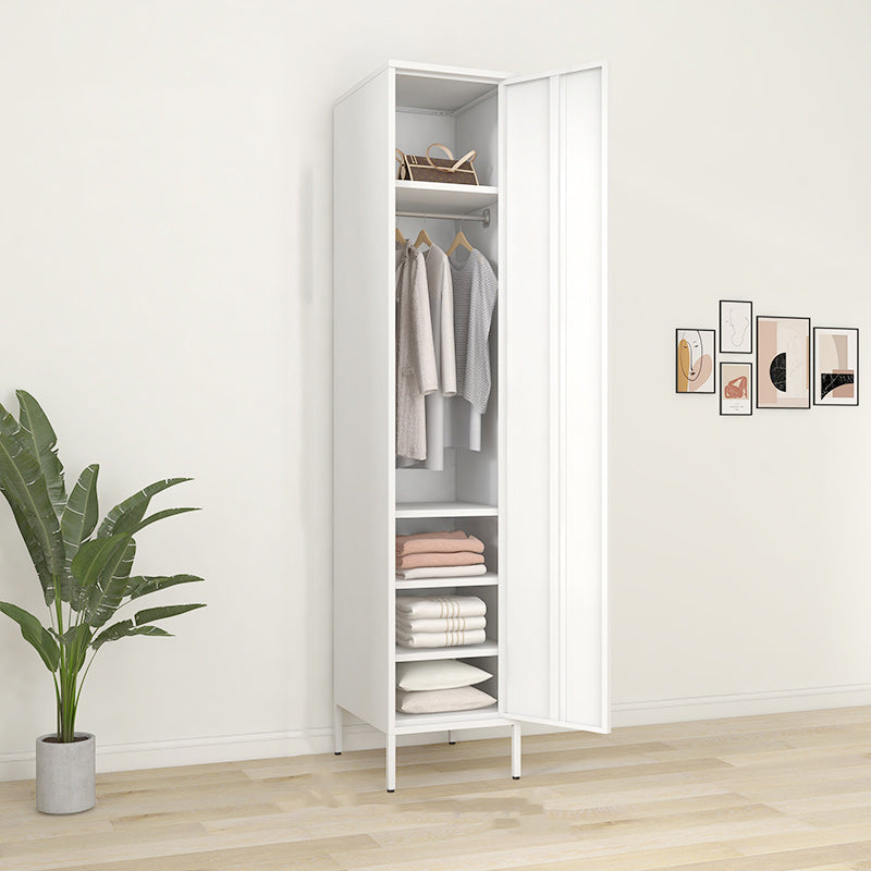 Matte Finish Cabinet with Garment Rod Contemporary Metal Storage Cabinet with Hinged Door