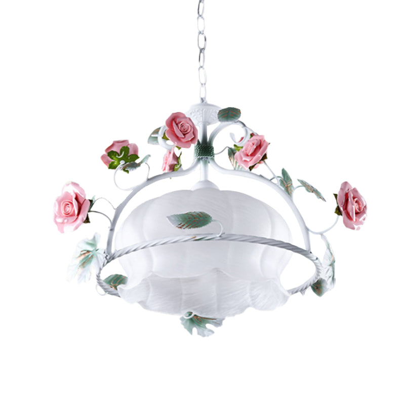 1 Bulb Pendant Lighting Pastoral Flower White Glass LED Suspension Lamp for Restaurant