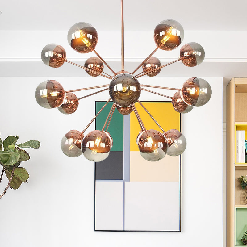 Globe Dining Room Semi Flush Mount White/Clear/Smoke Grey Glass 9/12/15 Lights Contemporary Semi Flush Light in Copper/Chrome/Gold