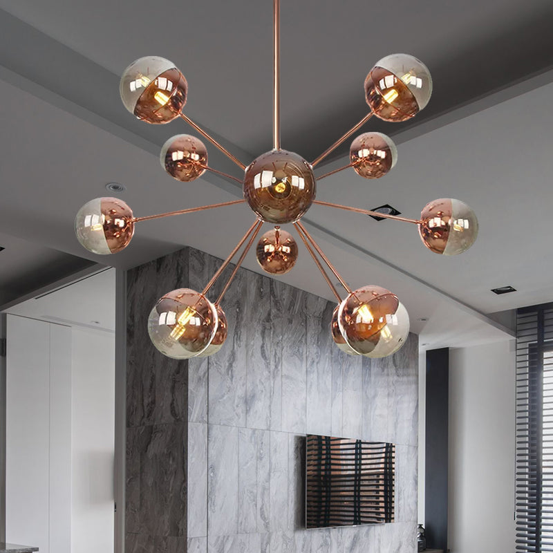 Globe Dining Room Semi Flush Mount White/Clear/Smoke Grey Glass 9/12/15 Lights Contemporary Semi Flush Light in Copper/Chrome/Gold