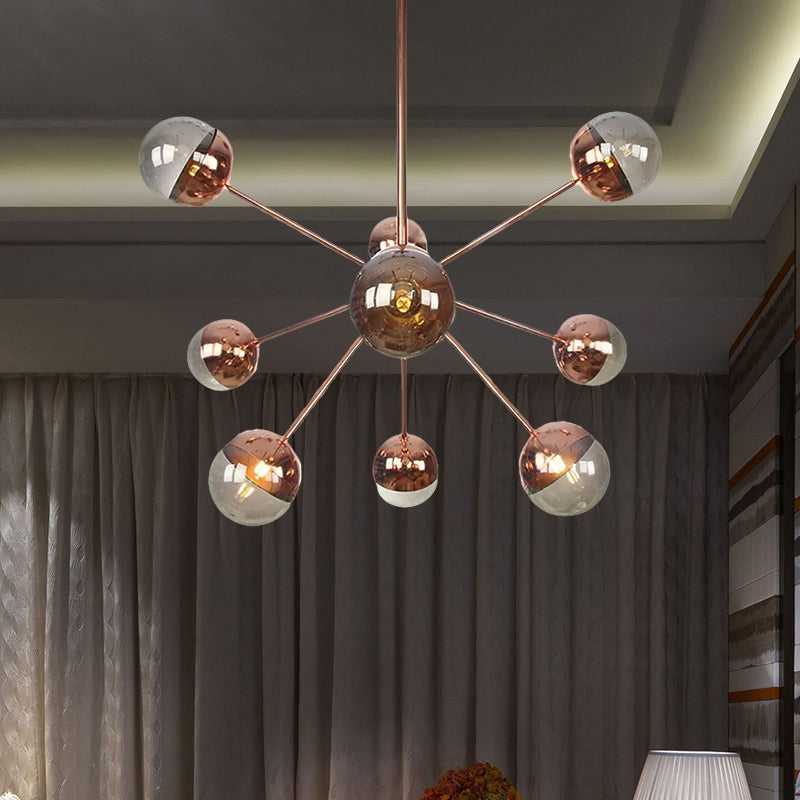 Globe Dining Room Semi Flush Mount White/Clear/Smoke Grey Glass 9/12/15 Lights Contemporary Semi Flush Light in Copper/Chrome/Gold