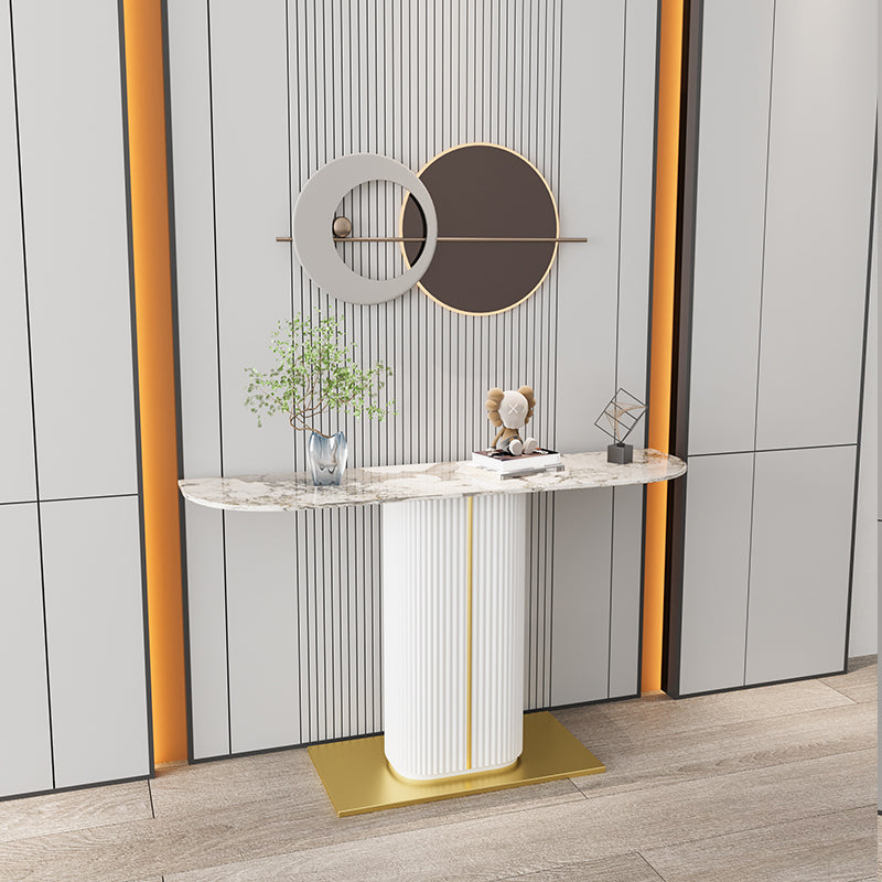 Glam Half Moon Slate Console Table Stain Resistant Pedestal Sofa Console Table