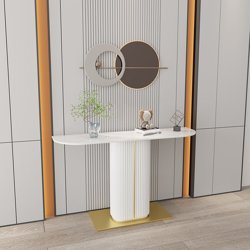 Glam Half Moon Slate Console Table Stain Resistant Pedestal Sofa Console Table