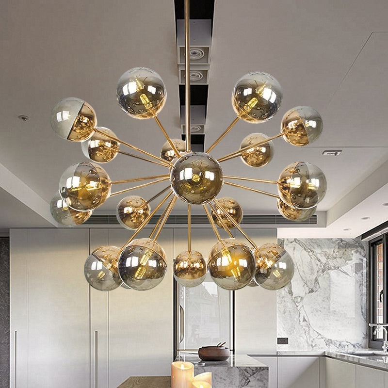 Globe Dining Room Semi Flush Mount White/Clear/Smoke Grey Glass 9/12/15 Lights Contemporary Semi Flush Light in Copper/Chrome/Gold