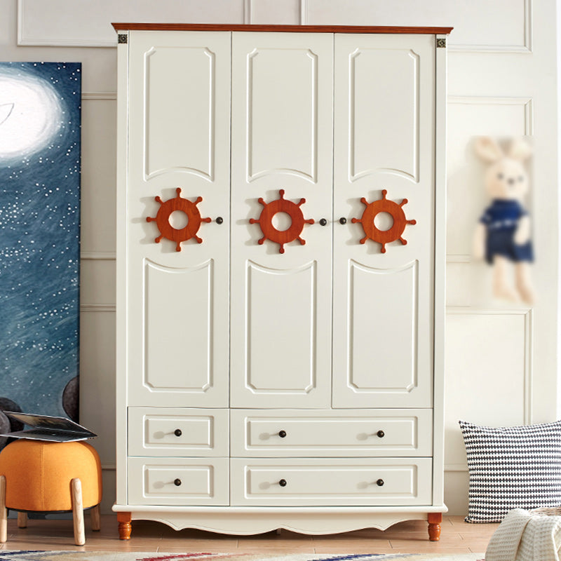Coastal Hinged Door Storage Cabinet with Drawers Manufactured Wood Matte Finish Cabinet